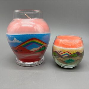 Vintage Rainbow Way Sand Art Candles Set of 2 Handcrafted New Mexico USA Glass
